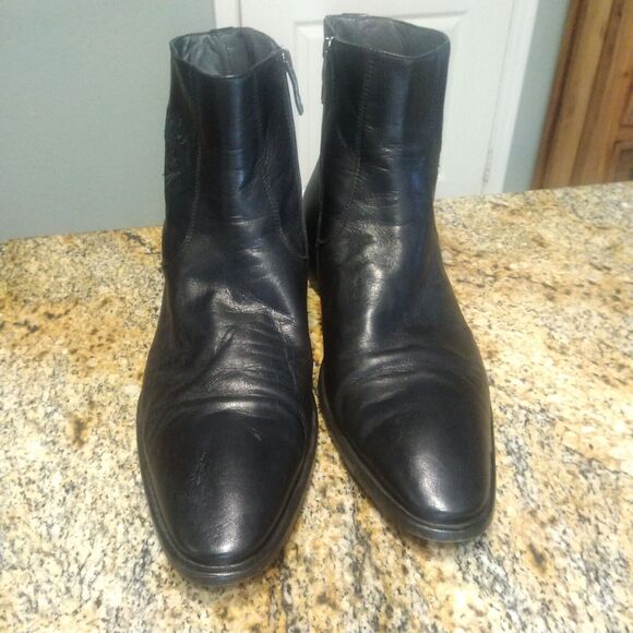 Giovanni Conti Mens black leather ankle boots decorative stitching US 10 EU 43 - Picture 5 of 14